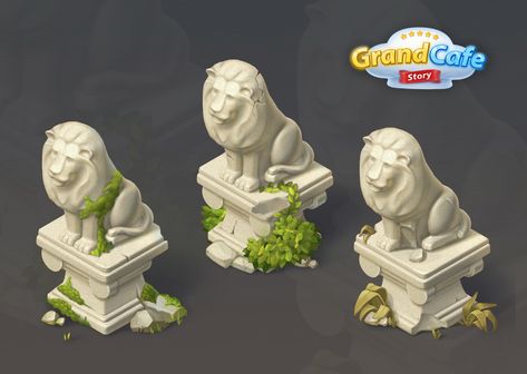 ArtStation - lion sculpture Lion Concept Art, Isometric Animals, Lion Character Design, Egypt Background, Monkey Statue, Cartoon Building, Stone Lion, Props Concept, Silhouette People