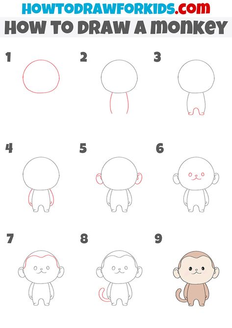 how to draw a monkey step by step How To Draw Monkey, Monkey Drawings Easy, How To Draw A Monkey, How To Draw A Monkey Step By Step, Monkey Drawing For Kids, Cute Monkey Drawing Easy, Draw A Monkey Easy, Simple Monkey Drawing, Monkey Sketch Easy