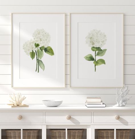 Hortensia Annabelle, Hydrangea Wall Art, Hydrangea Wallpaper, Flowers Minimalist, Annabelle Hydrangea, Painting Set Of 2, Hydrangeas Art, Spring Living Room, Hydrangea Painting