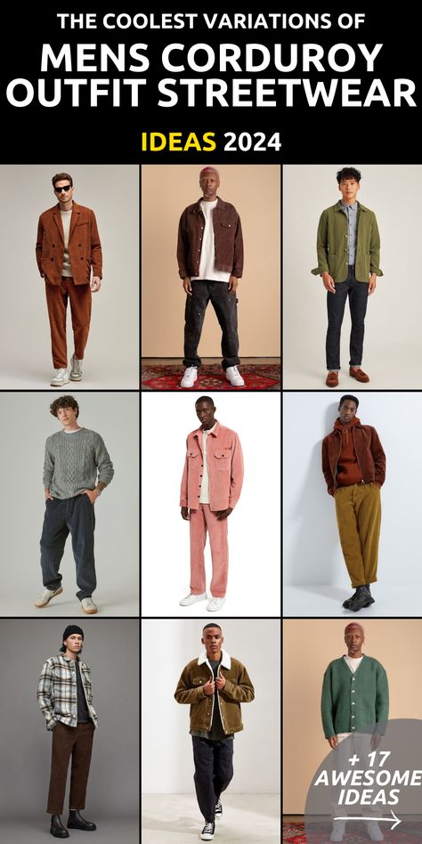 Elevate your streetwear game in 2024 with our guide to the top mens corduroy streetwear trends. Explore 17 stylish outfits and fashion tips designed to inspire your wardrobe. From classic corduroy pants to chic brown ensembles, our curated collection has something for every style preference. Whether you're going for a casual look or dressing up for a special occasion, our corduroy outfits are sure to turn heads. How To Style Corduroy Pants Men, Corduroy Outfit Men, Corduroy Pants Outfit Mens, Brown Pants Outfit Men, Men Flannel Outfits, Corduroy Outfits, Timberland Outfit, Brown Pants Outfit, Corduroy Pants Outfit