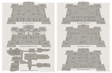 Wizard Academy Floors - page1-2 by SirInkman Wizard Academy, Castle Layout, Minecraft Houses Blueprints, Building Map, House Plans Mansion, Wizard School, Dnd Stuff, Rpg Maps, Ark Survival Evolved