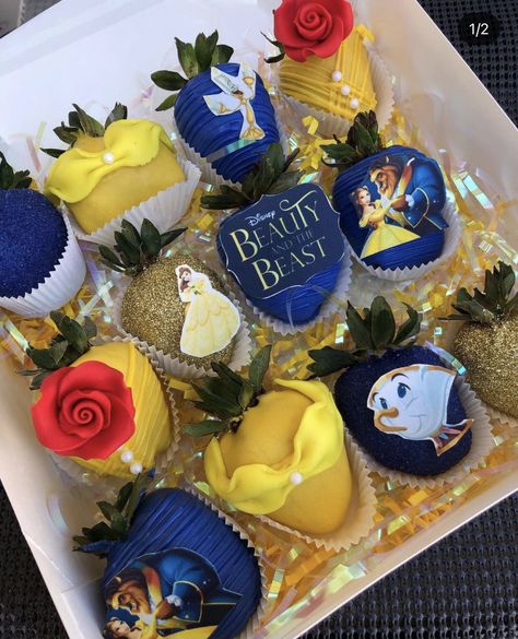 Disney Princess Chocolate Strawberries, Beauty And The Beast Strawberries, Disney Princess Strawberries, Princess Strawberries, Disney Strawberries, Beauty And The Beast Treats, Strawberries Ideas, Beauty And Beast Birthday, Chocolate Covered Strawberry Recipe