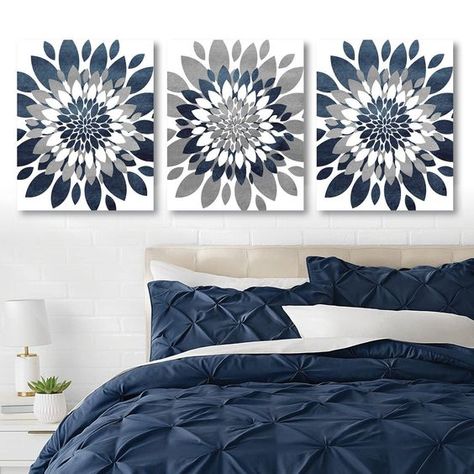 This floral wall art is designed with watercolor images with the colors navy blue and gray. This set of three prints will fit any cottage or farmhouse decor and will fit perfectly in the kitchen, dining room, living room, bedroom or bathroom. You will receive all three prints in the size you select. Available on photo paper (unframed) or on canvas (ready to hang). PAPER AND INK: All prints are printed on a satin photo paper or satin canvas using the best pigment inks on the market. The prints on Flower Wall Decor Bedroom, Navy Blue And Grey Living Room, Blue Grey Living Room, Grey Walls Living Room, Navy Blue Living Room, Silver Bedroom, Blue Living Room Decor, Blue Bedroom Decor, Blue Wall Decor