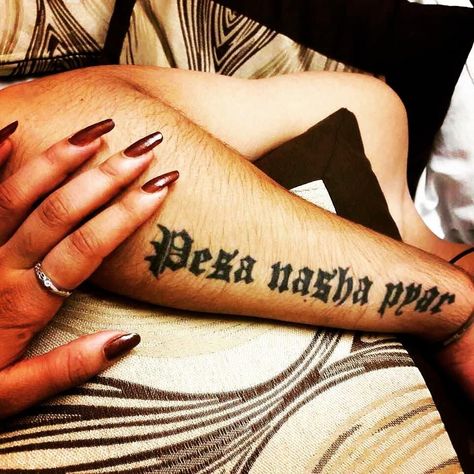 Pesa Nasha Pyar | Bohemia Trisha Tattoo, Bohemia Tattoos, Bohemia Tattoo, Rickshaw Tattoo, Antah Asti Prarambha Tattoo, Porsha Crystal, Tattoo Quotes, Tattoos