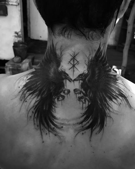 Nordic Tattoo Ideas, Jormungandr Tattoo, Nordic Tattoos, Fenrir Tattoo, Norse Tattoos, Norse Mythology Tattoo, Crow Tattoo Design, Pagan Tattoo, Viking Tattoo Symbol