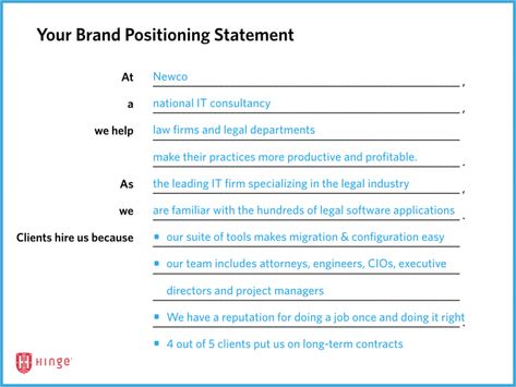 Brand Positioning Strategy for the Professional Services | Hinge Marketing Positioning Statement, Brand Positioning Statement, Brand Positioning Strategy, What Is Brand, Business Canvas, Branding Checklist, Business Strategy Management, Brand Marketing Strategy, Brand Positioning