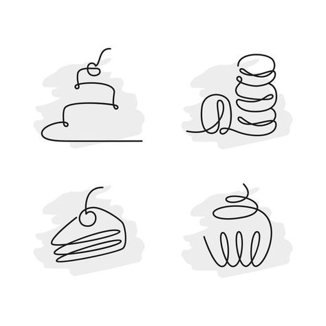 Baking Tattoo, Art Birthday Cake, Pastry Logo, Baking Logo Design, Continuous Line Art, Cupcake Logo, Food Tattoos, Mouthwatering Food, Baking Logo