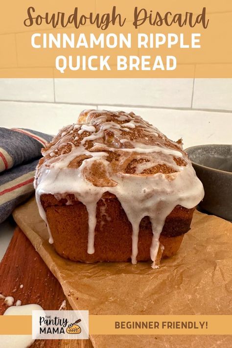 Indulge in the cozy comfort of homemade cinnamon ripple quick bread, infused with the irresistible tang of sourdough discard. Each slice boasts a delicate crumb enriched with a luscious cinnamon swirl, creating a delightful contrast of flavors and textures. Sourdough Discard Cinnamon Raisin Bread, Sourdough Discard Cinnamon Bread, Sourdough Quick Bread, Sourdough Ideas, Fermented Bread, Recipe Using Sourdough Starter, Amish Bread, Sourdough Cinnamon Rolls, Discard Recipe