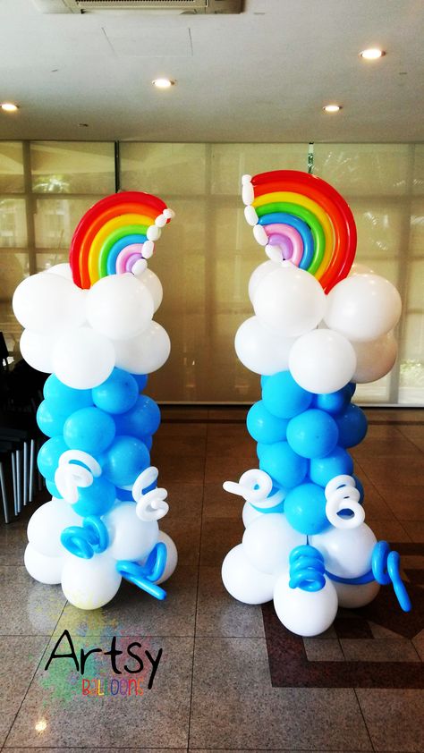 Rainbow High Balloons, Ballon Rainbow Backdrop, Rainbow From Balloons, Rainbow Balloon Column, Rainbow Balloon Mosaic, Balloon Pillars, Balloons Galore, Deco Ballon, Bubble Party