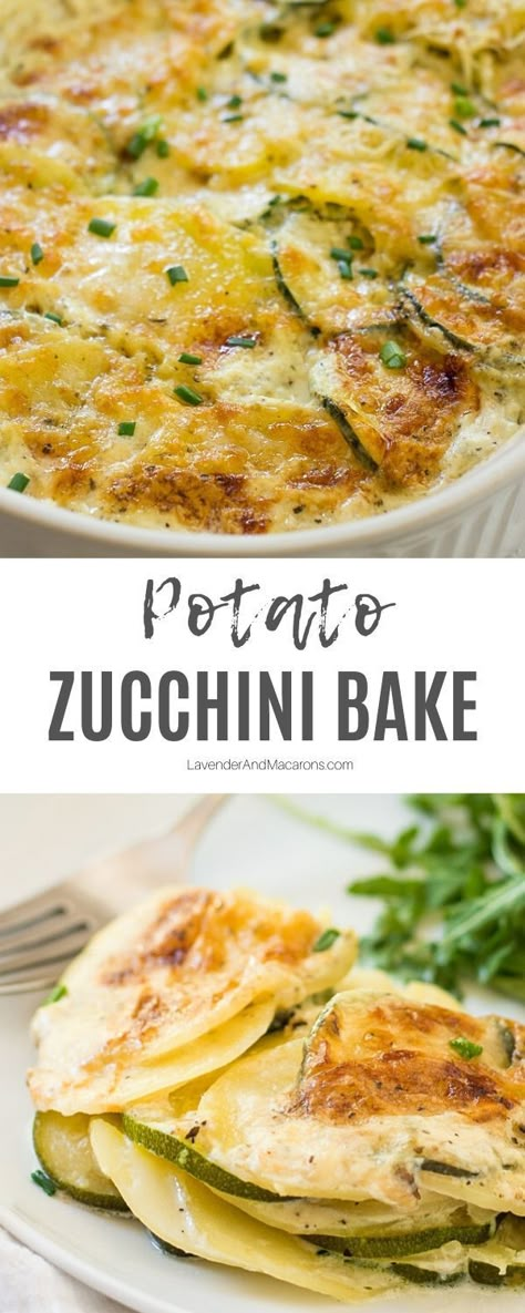 Side Dish For Chicken, Zucchini Au Gratin, Potatoes And Zucchini, Potato And Zucchini, Zucchini Bake, Zucchini Gratin, Lavender Macarons, Cheesy Potatoes Recipe, Side Dishes For Chicken