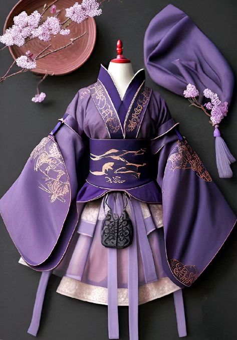 Haori Ideas, Purple Haori, Purple Kimono, Gaun Dress, Chinese Fancy Dress, Magic Clothes, Kimono Outfit, Japanese Clothing, Fashion Drawing Dresses