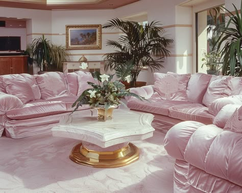 50 Interior Design, 2000 Home Decor, Pink Penthouse, 80’s Kitchen, Vintage Pink Decor, Pink 80s Aesthetic, 1980 Interior Design, 80s Pink Aesthetic, 80s House Aesthetic