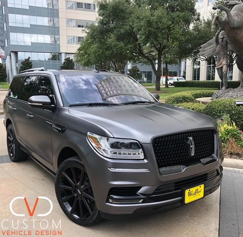 Lincoln Navigator with 24” Zeus wheels and Vogue Signature V Tyres (Custom Full Wrap - Satin Dark Gray) #Lincoln #Navigator #LincolnNavigator #2020 #2021 #2020Lincoln #Customized #SignatureV #Zeuswheels #Voguetyres #CVDauto #CVD #CustomVehicleDesign Wrapped Suv, Lincoln Navigator Custom, Lincoln Suv, Black Tahoe, Best Suv Cars, Bmw Scrambler, Luxury Van, Lincoln Aviator, Grey Car