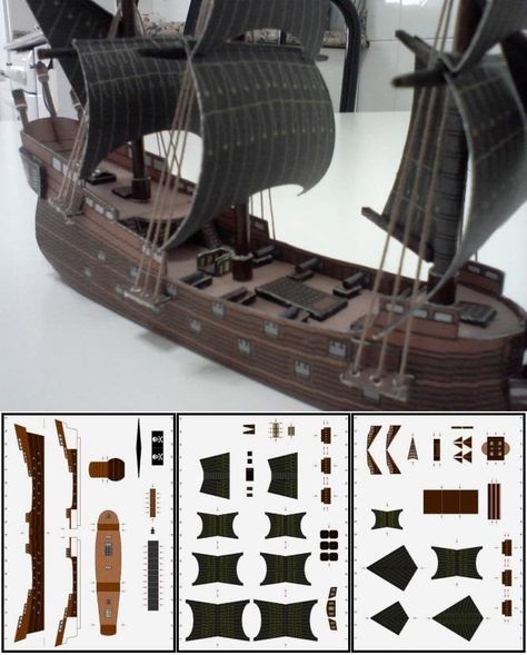 PAPERMAU: 1650`s Pirate Galeon Paper Model - by Jesus Maria López Spanish Pirate, Ship Model Diy, Pirate Ship Model, Cool Things To Build, Model Sailing Ships, Free Paper Models, Paper Box Template, Cardboard House, Papercraft Templates