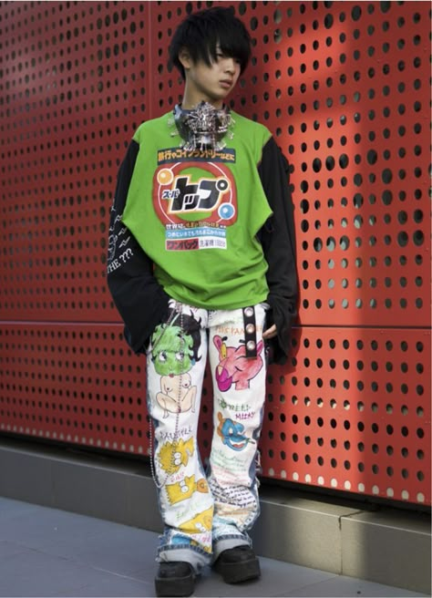 Neo Y2k Fashion, Harajuku Fashion Street 90s, Y2k Moodboard, Popular Pants, Kawaii Street Fashion, Bizarre Fashion, Custom Streetwear, Japan Outfits, Harajuku Fashion Street