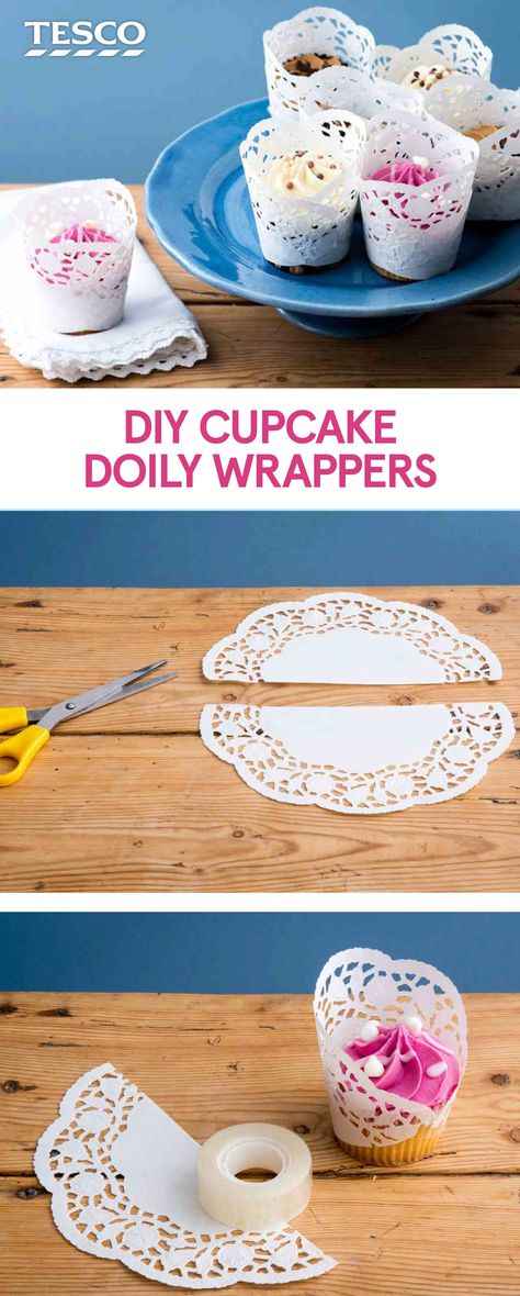 Cupcake Covers Diy, How To Make Cupcake, Dessert Packaging Design, Lace Cupcakes, Baking Crafts, Diy Cupcake, Edible Lace, Homemade Cupcakes, Dessert Packaging