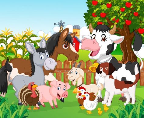 Kids Animal Party, Picture Story Writing, Farm Cartoon, Kids Background, Cute Animal Illustration, Baby Chickens, Art Drawings For Kids, Animal Heads, Happy Animals