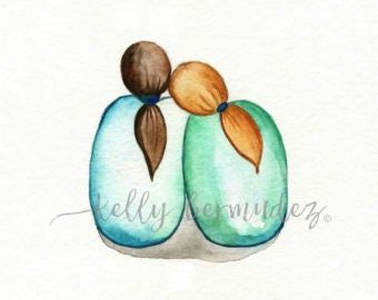 Sisters watercolor | Etsy Sister Painting Ideas On Canvas, Paintings For Gifts, Drawings With Watercolor, Friend Watercolor, Sister Painting, Painting Ideas 2023, National Sisters Day, Sisters Day, Journal Painting