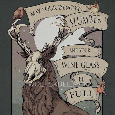 Michelle on Instagram: “May your demons slumber and your wine glass be full-  Seems this design is doing the rounds again this year and a lot of the time without…” Yule Celebration, Dark Christmas, Pagan Art, Merry Christmas To All, Winter Solstice, Seasons Greetings, Yule, Sale Poster, Deer