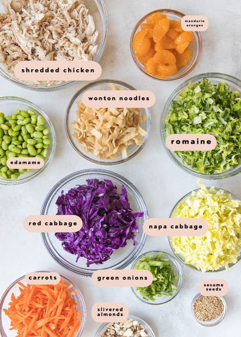 This Healthy Oriental Chicken Salad recipe is easy to make and made with a flavorful Asian inspired dressing. Great for meal prep and really gets us through the week! #chickensalad #orientalsalad #chinesesalad Healthy Salad Recipes Meal Prep, Copycat Granite City Asian Chicken Salad, Asian Salad With Chicken, Chicken And Rice Salad Recipes, Asian Chicken Salad Dressing, Bekal Diet, Chopped Chicken Salad, Chicken Salad Dressing, Noom Recipes