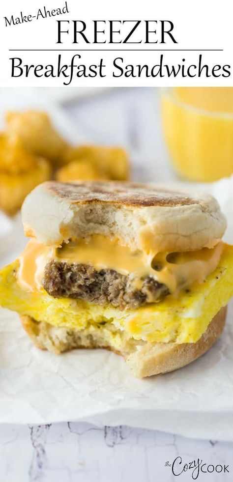 These make-ahead freezer breakfast sandwiches go from frozen to hot and ready in just 3 minutes! #breakfast #sandwiches #makeahead #freezermeal #mealprep English Muffins Sandwich, Breakfast Sandwiches Frozen, Muffins Breakfast, Breakfast Sandwich Recipes, Sausage Sandwiches, Make Ahead Breakfast Sandwich, Freezer Breakfast Sandwiches, Frozen Breakfast, Bacon Sausage