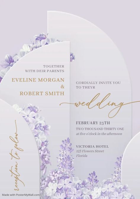 Purple lilac flowers and gold wedding invite 20 Gold And Lilac Wedding, Lilac Gold Wedding, Lilac Gold And White Wedding, Wedding Decorations Purple, Lilac And Gold Wedding, Lilac And Gold Wedding Invitations, Lavender And Gold Wedding Invitations, Purple Gold Wedding Invitations, Lilac Wedding Themes