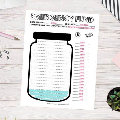 Savings Plan Printable, Emergency Fund Tracker, Emergency Fund Savings Plan, Jar Printable, Jar Saving, Saving Money Budget, Money Saving Plan, Tracker Printable, Money Goals