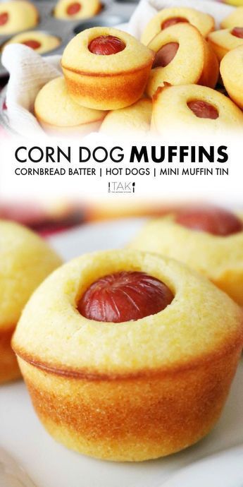 Lake Recipes, Dog Muffins, Tailgate Recipes, Corn Dog Muffins, Corndog Recipe, Easy Recipies, Kid Foods, Homemade Cornbread, Corn Dog