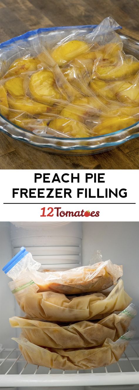 Peach Pie Freezer Filling?utm_source=12tomatoes Frozen Peach Pie, Preserving Peaches, Canning Pie Filling, Freezer Apple Pie, Fresh Berry Pie, Freezer Apple Pie Filling, Peach Pie Filling Recipes, Freezer Pie, Apple Desert