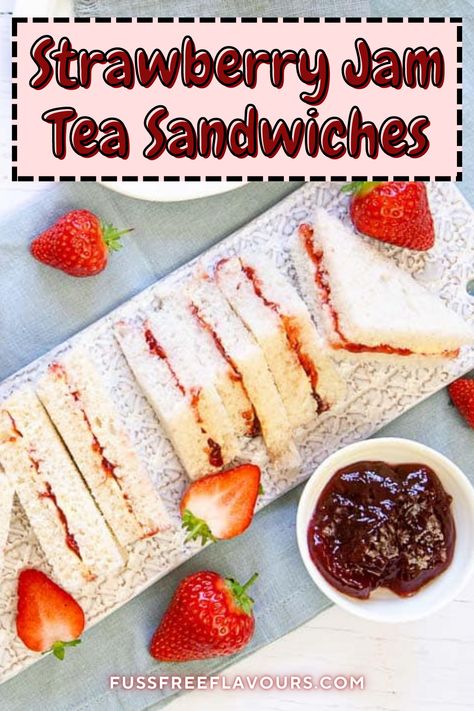 Strawberry Jam Tea Sandwiches have been the ultimate snack or party food that doesn't go out of style. Its taste and aesthetics captured the young and adults' attention for being the ultimate afternoon snack for all ages. Fairy Sandwiches, Tea Sandwiches Recipes Easy, Tea Sandwiches Kids, Strawberry Tea Sandwiches, Sandwiches For Afternoon Tea, Sandwiches Afternoon Tea, Ham And Cheese Toastie, Jam Sandwich, Tea Party Sandwiches