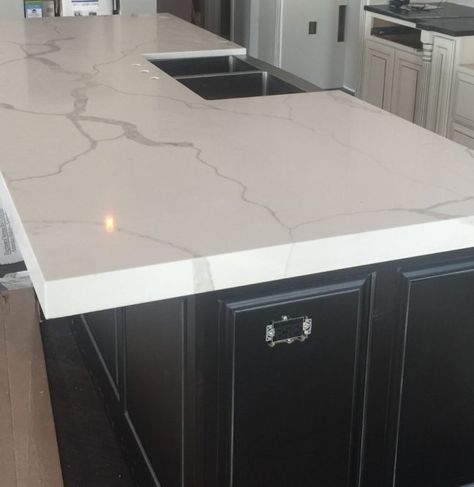 Quartz Island With Butcher Block, Cabinet And Countertop Ideas, Calacatta Classique Quartz, Counter Quartz, Countertop Decor Kitchen, Counter Top Ideas, Kitchen Island Quartz, Calcatta Quartz, Countertops Marble