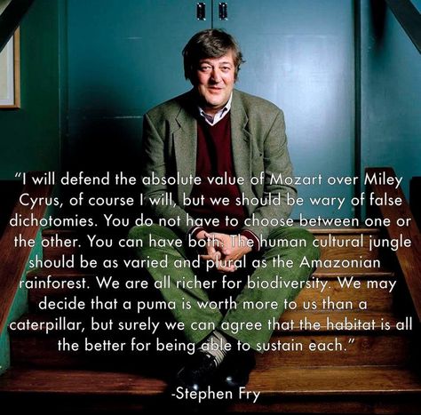 Stephen Fry: a man of my own heart. It's ALL about balance and diversity. Steven Fry, Stephen Fry Quotes, Stephen Fry, Faith In Humanity, Quotable Quotes, A Quote, Good Advice, Great Quotes, Beautiful Words