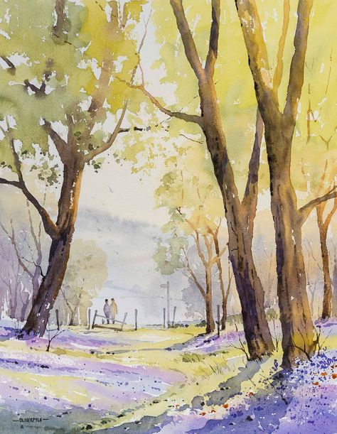 Watercolor Scenery, Paintings Landscape, Watercolor Art Landscape, Art Watercolour, Watercolor Tree, Autumn Days, Cat Air, Fine Art Landscape, Watercolor Landscape Paintings