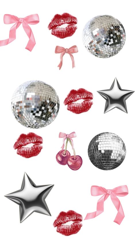 Disco ball, bows, kiss, cherry Cherry Disco, Disco Balls, Disco Ball, Cherry, Kiss, ? Logo, Design