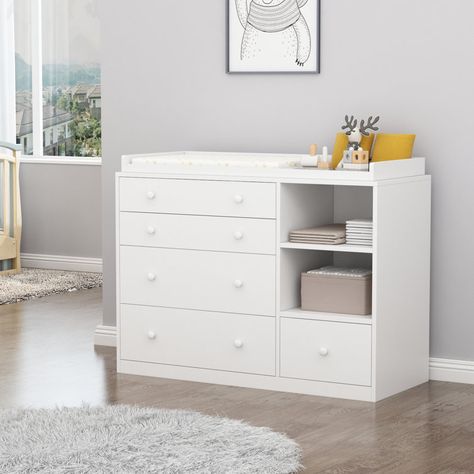 Dresser For Nursery, White Dresser Bedroom, Nursery Drawer, Dresser Brown, 5 Drawer Storage, Dresser Wood, Tidy Room, Baby Dresser, Nursery Dresser