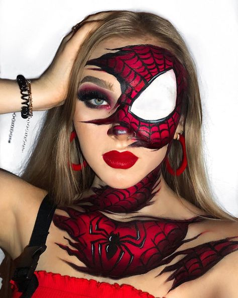 Spidergirl Makeup, Spider Man Makeup Women Easy, Spider Woman Aesthetic, Spider Women Makeup, Spider Woman Makeup, Spider Man Makeup Women, Spiderman Makeup Woman, Spiderman Makeup Looks, Spider Man Makeup