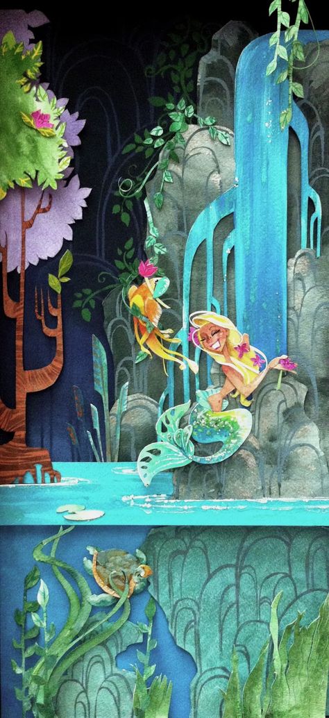 mermaid lagoon illustration watercolor Lagoon Illustration, Life Is The Bubbles, Decorative Paper Crafts, Mermaid Crafts, Mermaid Lagoon, 3d Paper Art, Mermaid Pictures, Layered Art, Illustration Watercolor