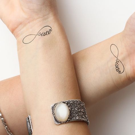 Small Infinity Tattoos, Sisters Tattoos, Unique Sister Tattoos, Cute Sister Tattoos, Sister Tattoos For 2, Tattoos For 2, Sister Tats, Small Sister Tattoos, Sister Tattoo Designs