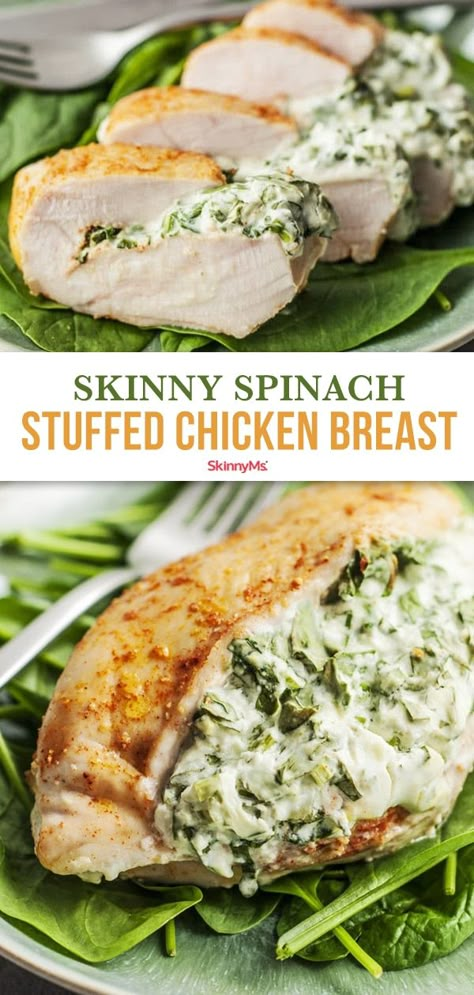 Skinny Spinach Stuffed Chicken Breast Healthy Light Dinner Recipes, Mindful Meals, Spinach Stuffed Chicken Breast, Stuffed Chicken Recipe, Stuffed Chicken Breast Spinach, Menu Sarapan Sehat, Delicious Family Dinners, Spinach Chicken, Plats Healthy