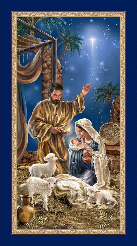 Dona Gelsinger, Christmas Manger, Timeless Treasures Fabric, Novelty Fabric, Holiday Fabric, Birth Of Jesus, Fabric Panel, Panel Quilts, Busy Bee