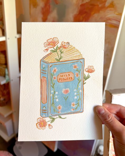 One for the book lovers 🌷📘✨ Acrylic paint on Arches Aquarelle paper 🖌️ #acrylicpainting #bookillustration #bookstagram #cozyvibes #booklove #pressedflowers #flowerillustration #bookcommunity #artistoninstagram Book Story Illustration, Book Painting Easy, Acrylic Painting Journal, Draw A Book, Journaling 2024, Bujo 2025, Book Doodles, Art Is Dead, Book Painting