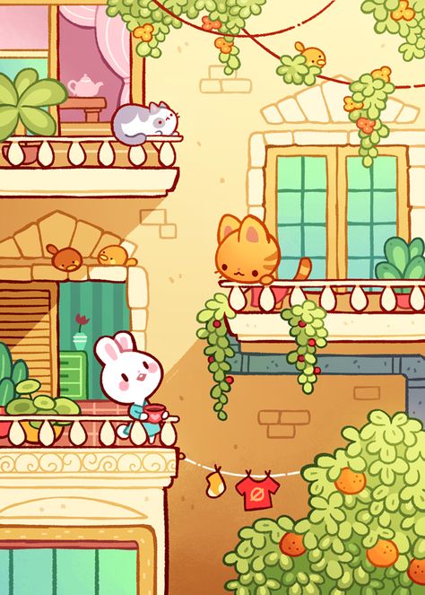 Cat Game, Arte Do Kawaii, Art Mignon, Art Kawaii, Cute Kawaii Drawings, Kawaii Wallpaper, Cute Backgrounds, Fantasy Illustration, Kawaii Drawings