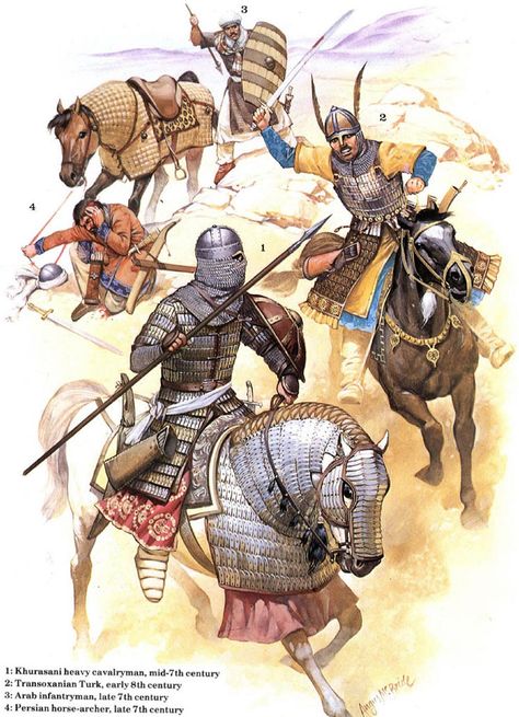 Illustrations of Turkic,Middle Eastern and Slavic tribes Angus Mcbride, Byzantine Army, Persian Warrior, Century Armor, Warriors Illustration, Historical Warriors, Eastern Roman, Medieval Ages, Heroic Fantasy