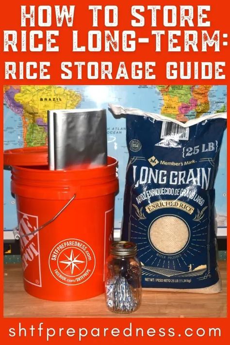 How to Store Rice Long Term: Tips & Tricks You Need to Know 9 Prepper Pantry, Food Grade Buckets, Rice Types, Shtf Prepping, Preppers Pantry, Rice Storage, Shtf Preparedness, Minute Rice, Homesteading Diy