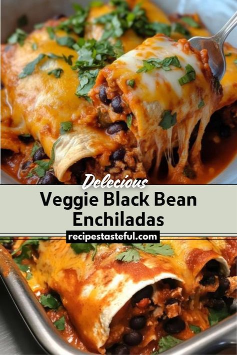 These Veggie Black Bean Enchiladas are a flavorful and hearty dish featuring a blend of sautéed vegetables and black beans wrapped in tortillas and topped with a homemade enchilada sauce and melted cheese. Perfect for a nutritious weeknight dinner or a casual gathering, these enchiladas are both satisfying and customizable. Bean And Cheese Enchiladas, Vegetable Enchiladas, Veggie Enchiladas, Black Bean Enchiladas, Black Bean Recipes, Bean Enchiladas, Homemade Enchilada Sauce, Christmas Recipes Easy, Homemade Enchiladas