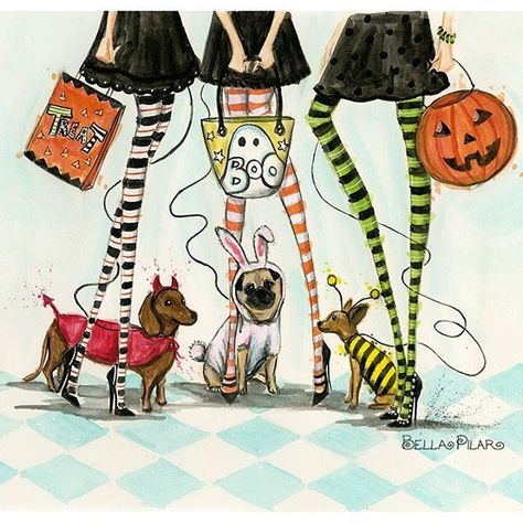 Bella Pilar Bella Pilar Illustrations, Halloween Queen, Chic Halloween, Beautiful Sketches, Autumn Illustration, Whimsical Halloween, Halloween Illustration, Trick Or Treating, Dog Costumes