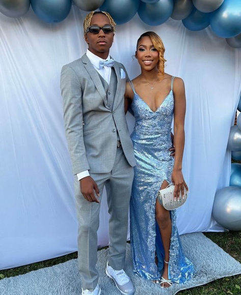 Periwinkle Prom Dress Couple, Periwinkle Prom Couple, Black And Blue Prom Couple, Light Blue Prom Dresses Black Women, Light Blue Prom Suit, Baby Blue Prom Couple, Light Blue Prom Dress Couple, Light Blue Prom Couple, Blue Prom Dress Couple