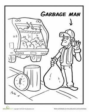 Preschool People Worksheets: Color the Garbage Man Garbage Man Crafts For Preschool, Community Helpers Printables, Community Helpers Lesson Plan, T Is For Train, Recycle Preschool, Community Helpers Week, Community Helper Lesson, Community Helpers Kindergarten, Community Helpers Worksheets