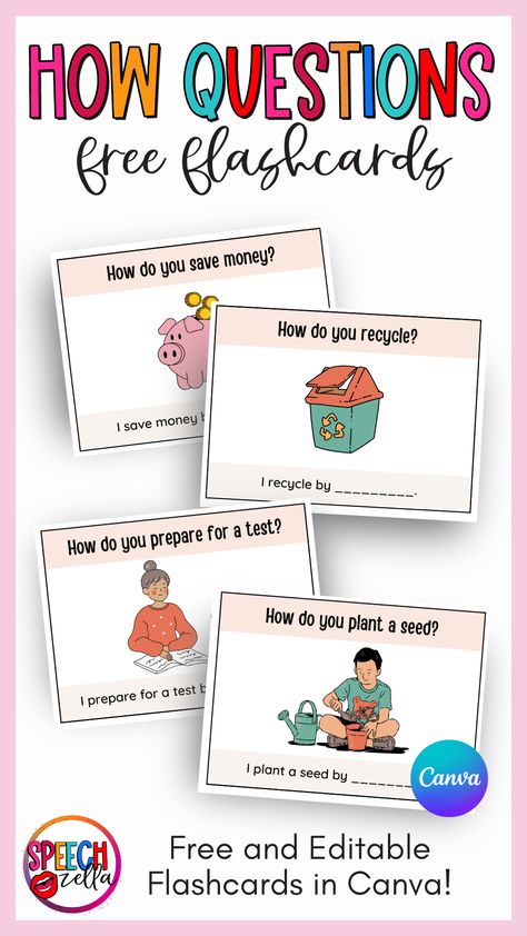 Discover the power of our editable 'How' Questions Flashcards designed specifically for Speech Therapy. Free, user-friendly and packed with fun Canva resources, these cards are your secret weapon to engage clients and boost their comprehension. Unlock your speech therapy potential now! Speech Therapy Free, Speech Therapy Activities Language, Language Therapy Activities, Speech Delay, Wh Questions, Development Quotes, Activities For Adults, Collaborative Learning, Speech Language Therapy