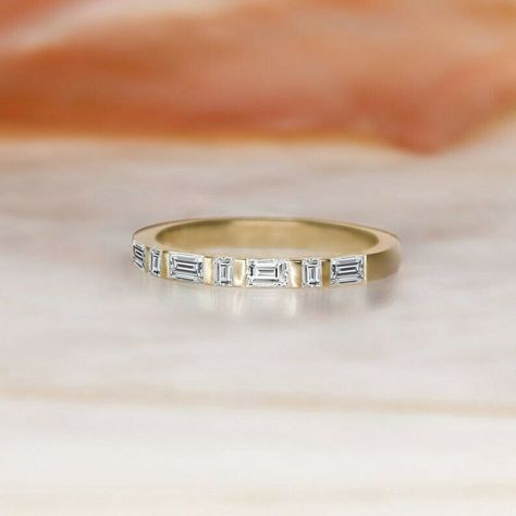 Baguette Cut 0.50 Ct Real Diamond Engagement 18K Yellow Gold Eternity All Sizes Baguette Cut Ring, Geometric Diamond Ring, Baguette Diamond Band, Diamond Engagement Band, Baguette Diamond Rings, Baguette Ring, Unique Diamond Rings, Natural Diamond Ring, Baguette Cut Diamond